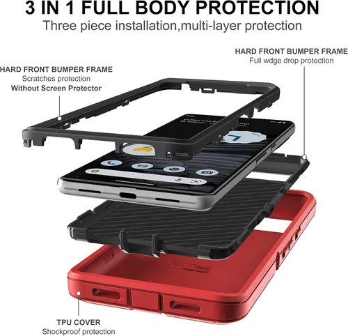 Vista 4 de Funda para Pixel 7 Pro a prueba de golpes, a prueba de polvo y caídas, protección de cuerpo completo de 3 capas [sin protector de pantalla] Funda