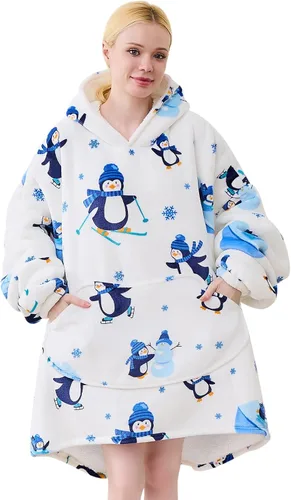 Vista 30 de Moinlizy - Sudadera con capucha tipo manta extragrande, portátil con capucha y bolsillo, de grueso sherpa, para mujeres y hombres adultos