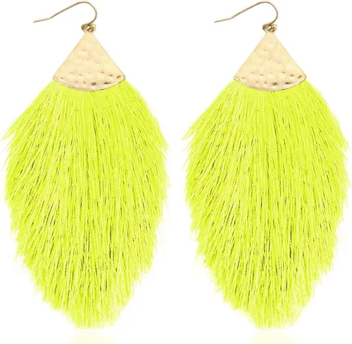 Vista 41 de Aretes bohemios de hilo sedoso con flecos y borlas – Ligeros, colgantes, con hebras y forma de pluma Fleco de plumas - Azul Aqua