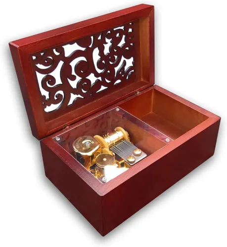 Vista 2 de BinkeGG Caja de joyería de madera ahueca hacia fuera cuerda caja de música con mecanismo musical Sankyo Tune: Qué mundo tan maravilloso