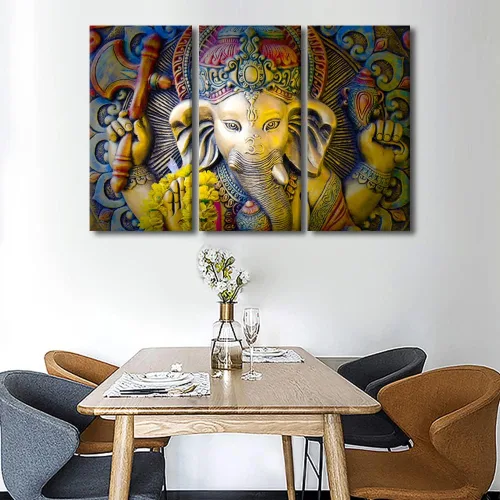 Vista 2 de TUMOVO Arte de pared de Dios hindú para sala de estar, lienzo de Ganesha, arte de pared de escultura de elefante, cuadros modernos, arte