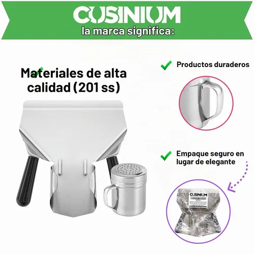 Vista 6 de CUSINIUM Juego de cuchara y escurridor de palomitas de maíz de doble asa - Cuchara de palomitas de metal - Cuchara para papas fritas