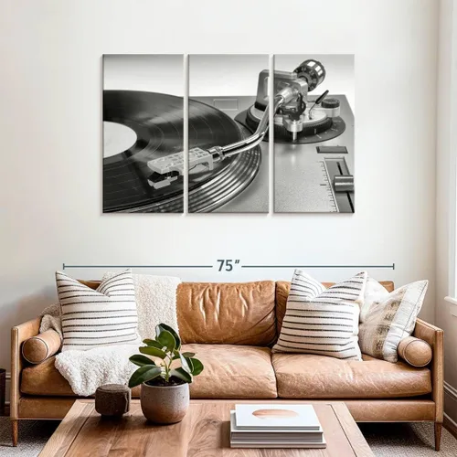 Vista 156 de Elephant Stock BW - Reproductor de discos de vinilo para pared, lienzo horizontal, decoración de pared de sala de estar de 3 piezas, impresión