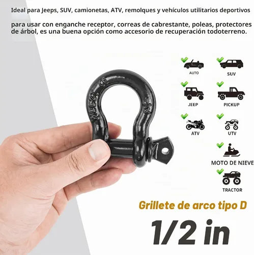 Vista 2 de Grilletes de anillo D, grillete de horquilla de 1/2" con tornillo de 9/16", 26,400 libras de resistencia a la rotura, grillete robusto