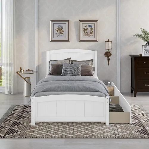 Vista 3 de Harper & Bright Designs Cama individual con cajones, plataforma de madera maciza con almacenamiento y cabecero, estribo, soporte de listones