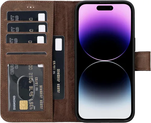 Vista 45 de HARDISTON Funda de piel auténtica hecha a mano compatible con iPhone 11 Pro de 5.8 pulgadas, funda magnética desmontable con tarjeteros - bordes