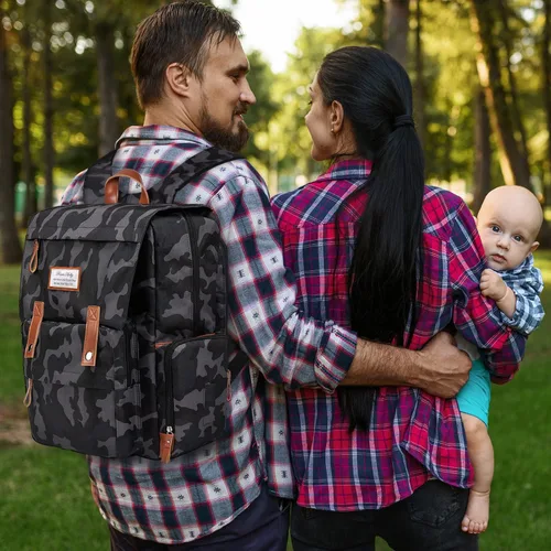 Vista 3 de Frank Mully Bolsa de pañales Mochila grande multifunción de viaje para mamá papá camuflaje