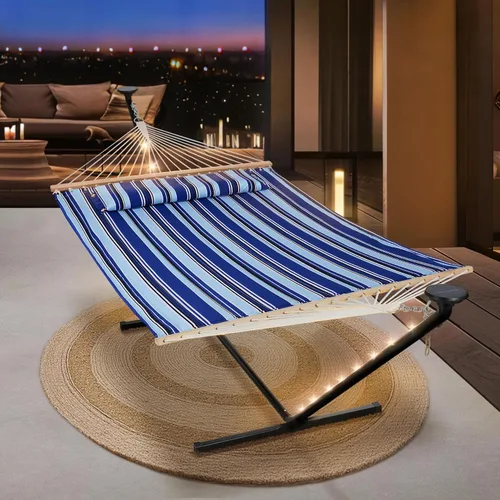 Vista 12 de SUNCREAT Hamaca doble con soporte de 12 pies, luces solares incluidas, hamaca al aire libre para exterior, gris oscuro