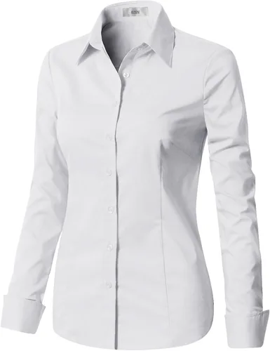 Vista 7 de EZEN - Blusa de manga larga, ajustada, elástica, con cuello de botones para mujer, para oficina, estilo formal, casual