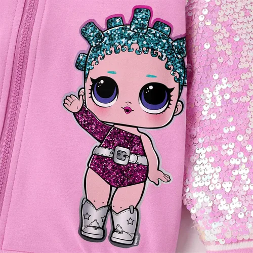 Vista 3 de L.O.L. Surprise! Chaqueta con cremallera de lentejuelas para niña pequeña, chaqueta con estampado de personajes de manga larga