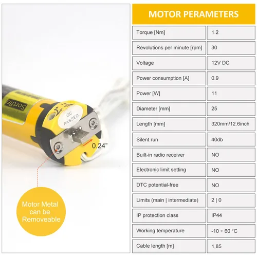 Vista 3 de Allen Wrench - Motor de persiana de repuesto para autocaravana con cable de 12 V CC, interruptor de límite integrado y ajuste