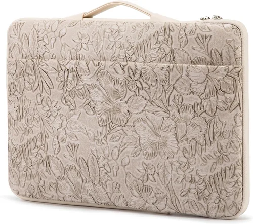 Vista 16 de Kinmac Funda protectora de piel sintética en relieve de 360° para laptop con solapa (flor de café, 15 a 15.6 pulgadas)