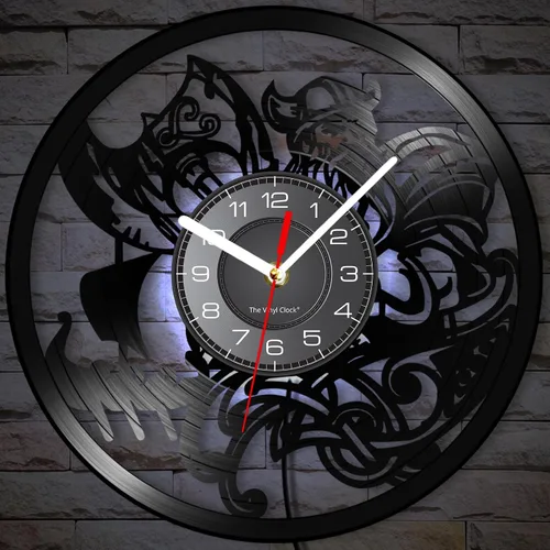 Vista 4 de Reloj de pared de vinilo LED vikingo de 12 pulgadas con 7 colores cambiantes, cuarzo silencioso sin tictac, arte de pared vikingo para hombre