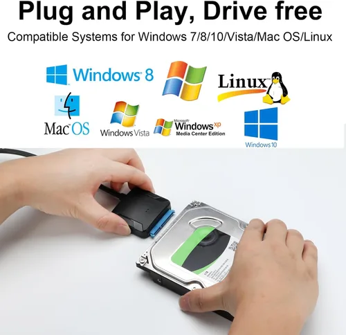 Vista 6 de Adaptador SATA a USB 3.0, cable convertidor de disco duro externo para disco duro de 2.5" 3.5", SSD con fuente de alimentación