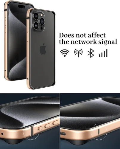 Vista 3 de Funda delgada de metal para iPhone 15 Pro Max de 6.7 pulgadas, interior de TPU suave + parachoques chapado en metal, compatible con carga