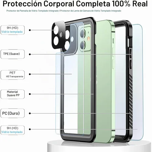 Vista 5 de Temdan - Funda impermeable diseñada para iPhone 12, protector de pantalla y cámara integrado IP68 bajo el agua, cuerpo completo, a prueba de caídas