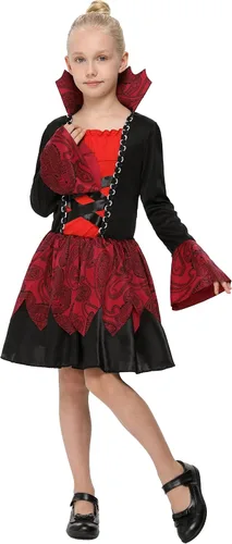 Vista 2 de KOJOOIN Vampire Costumes Set for Girls Halloween Dress Up Party Carnival Cosplay Vampire-Themed Party Role-Playing