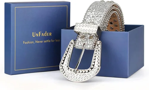 Vista 4 de UnFader Cinturones occidentales con diamantes de imitación para mujer y hombre, diseño de vaquera, cinturones con tachuelas de diamantes para jeans
