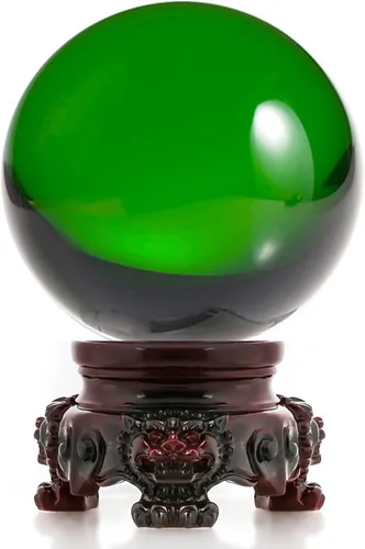 Vista 10 de Amlong Crystal - Bola de cristal ámbar de 3 pulgadas (80 mm) con base de resina de león arcoíris y caja de regalo para bola decorativa, fotografía