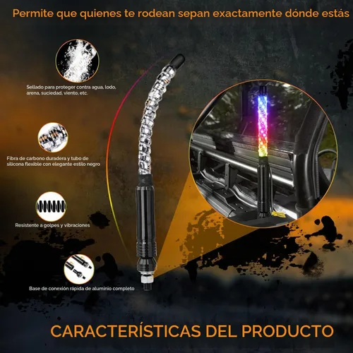 Vista 3 de Nirider 2PCS Luces LED Whip de 1 pie con Poste de Bandera Control Remoto Espiral RGB Luz de Persecución Todoterreno Antena Iluminada de Advertencia