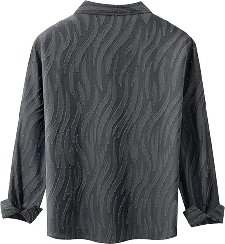 Vista 2 de Camisa de lino para hombre, manga larga, cómoda, abotonada, lisa, ligera, holgada, con bolsillos
