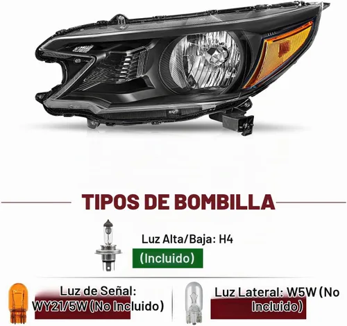 Vista 2 de JSBOYAT Conjunto de Faros Delanteros de Reemplazo para Honda CR-V 2012-2014 Faro Delantero Lámpara Halógena con Bombillas, Carcasa Negra con Carcasa