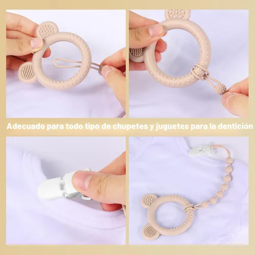 Vista 5 de Eascrozn Clip para chupete de bebé, paquete de 6 portachupetes de silicona con diseño de una pieza para bebé niño y niña, clips para chupete suaves