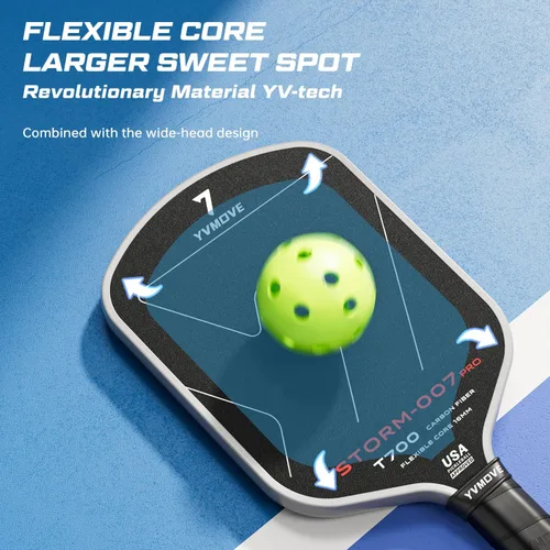 Vista 3 de USAPA Approved 6-Layer Construction T700 Carbon Fiber Pickleball Paddle, 16mm Thermoformed Pickleball Racket with High Spin & Extended Grip