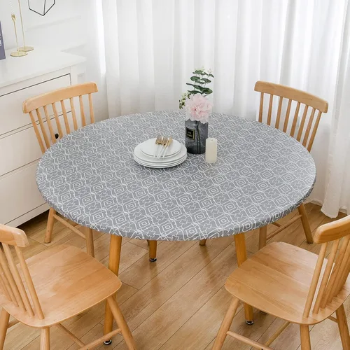 Vista 8 de LIBERECOO - Mantel redondo de vinilo ajustable con reverso de franela y borde elástico, impermeable, resistente a las manchas y lavable, cubierta
