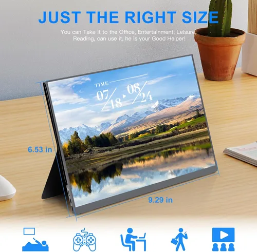 Vista 6 de Monitor portátil de 10.5'' para laptop, monitor de pantalla portátil de 2K FHD 60HZ, entradas USB-C y HDMI, panel IPS ultradelgado con HDR