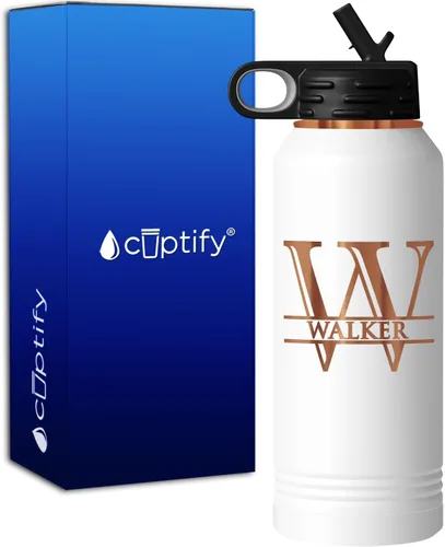 Vista 50 de Vaso personalizado de regalo de cumpleaños para mujeres y hombres, con monograma de escritura dividida, inicial y nombre grabado en negro, taza
