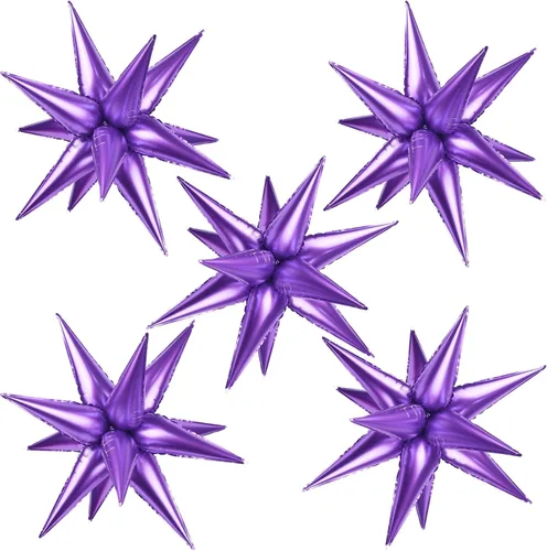 Vista 12 de 60 unidades de globos de estrella negros con explosión de 12 puntas de papel de aluminio con forma de cono mágico grande para decoración de fondo