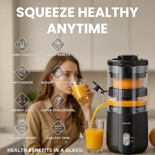 Vista 2 de Exprimidor Eléctrico de Jugo de Naranja Keerain, Máquina Exprimidora de Cítricos Sin Manos con Cepillo de Limpieza, Exprimidor Automático de Alta