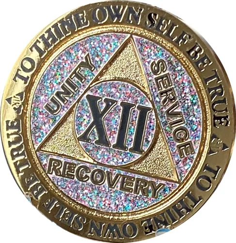 Vista 5 de 12 años AA Medallion Reflex Cumpleaños Funfetti Plata Glitter Gold Plated Color Chip