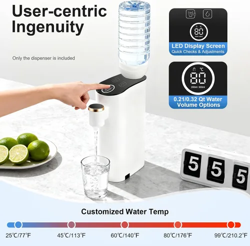 Vista 4 de Mini dispensador de agua para encimera con agua caliente instantánea, 5 ajustes de temperatura y pantalla LED, enfriador de agua portátil