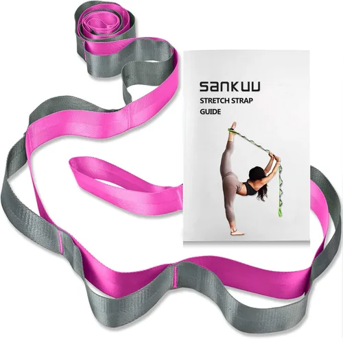 Vista 12 de SANKUU - Correas de yoga para estiramiento con 12 bucles, póster de entrenamiento, correas para estiramiento, equipo de terapia física, bandas