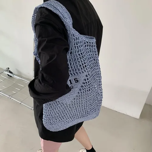 Vista 2 de Nueva bolsa tejida, bolsa de malla de paja, playa, bolso de hombro, hobo para mujer, plegable de gran capacidad, para vacaciones, picnic y fiesta.