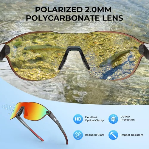 Vista 3 de KastKing Nizini - Lentes de sol deportivos polarizados para hombres y mujeres, diseño envolvente sin marco, protección UV400 para pesca, correr