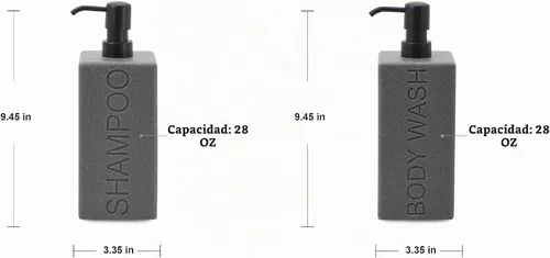 Vista 5 de Dispensador rectangular de resina para baño, champú y acondicionador de baño, botella de lavado corporal, diseño moderno de bomba recargable Gris