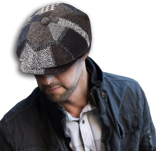 Vista 13 de EPOCH Gorra de lana para hombre, sombrero de golf Applejack de cabbie de tweed de conducción en espiga Nsb1910