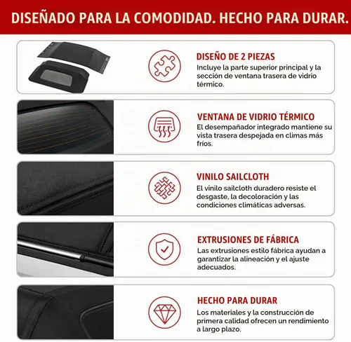 Vista 3 de Capota de convertible blanda con ventana de vidrio térmico en lona original para Ford Mustang 1994-2004, Negro