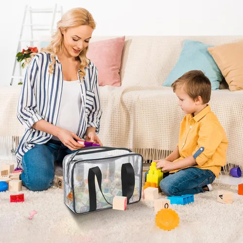 Vista 2 de 6 bolsas grandes de almacenamiento de juguetes, bolsas organizadoras de juguetes plegables transparentes con cremallera, bolsas organizadoras