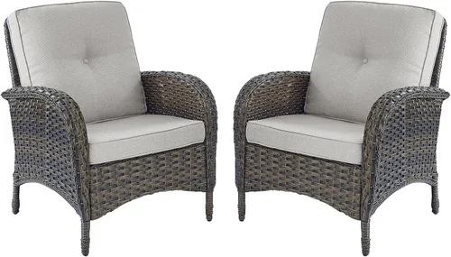 Vista 6 de HUMMUH Juego de 2 sillas de mimbre para exteriores, sillas de comedor con respaldo alto y asiento profundo para jardín, porche, patio trasero