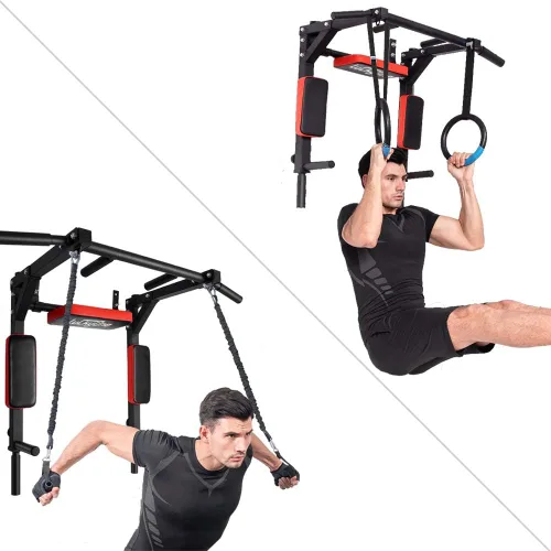 Vista 2 de Barra de dominadas multifuncional para montar en la pared, barra de acero resistente para ejercicios de flexiones, estación de inmersión