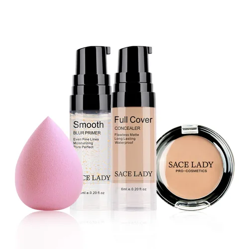 Vista 9 de Corrector Impermeable de Cobertura Completa con Juego de Esponja con Primer, Base Líquida Cremosa Suave Mate Impecable Kit de Maquillaje Corrector