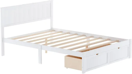 Vista 5 de Harper & Bright Designs Cama matrimonial con cajones, marco de cama de madera con almacenamiento, plataforma de madera con cabecero para niños