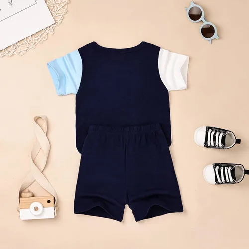 Vista 3 de Ropa para bebé niño pequeño, trajes de verano de manga corta, camiseta y pantalones cortos, conjunto de ropa para niños de 12 meses a 4 años