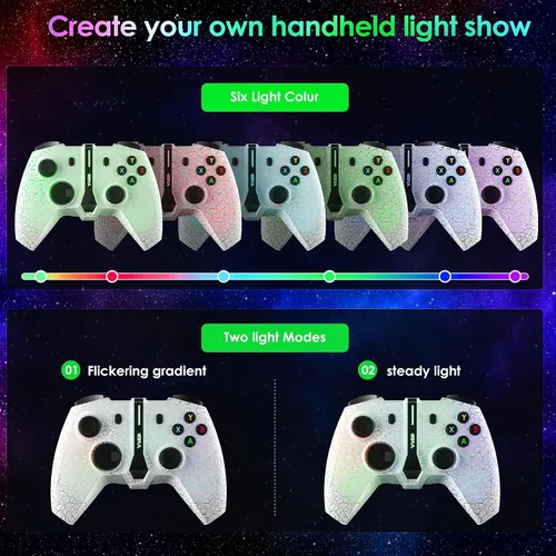 Vista 2 de Gina Joyfurno Game Controller, Wireless Controller Compatible with X-box OneOne XOne S, Series XS, PC, Gamepad with 6 Light Colors Unique Crack