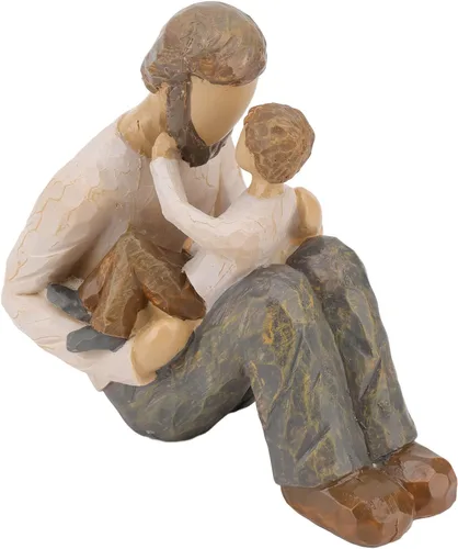 Vista 4 de Figura esculpida pintada a mano, estatua de resina de padre e hijo, aspecto realista, escultura de adorno resistente, artesanía para el hogar