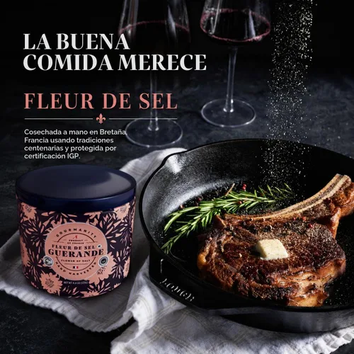 Vista 2 de Gourmanity Fleur De Sel De Guerande, 4.4 onzas de sal francesa cosechada a mano Fleur De Sel sal marina francesa, flor de Sol sal marina de Francia
